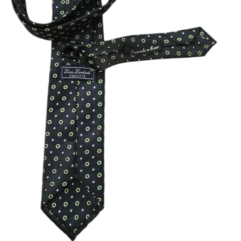 Lucio Lamberti 100% Silk Necktie Italian Designer Navy White Polka Dot Tie